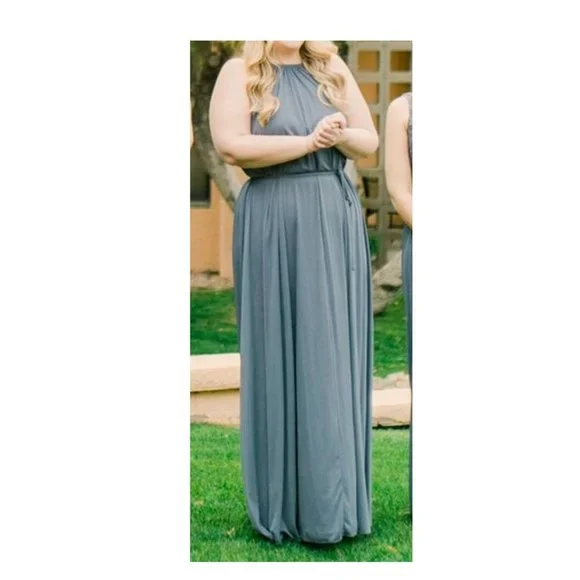 pewter bridesmaid dresses Pewter Chiffon V-Neck Bridesmaid Dress A-Line Floor-Length
